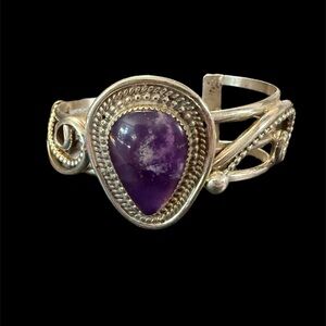 New  Sterling Navajo Amethyst‎ Cuff Bracelet Signed Native American